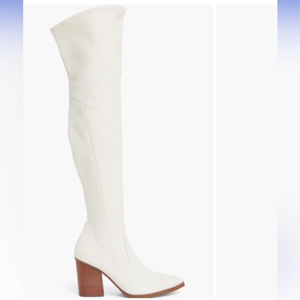 Marc Fisher Meyana cream block heel Over the Knee Boots (Women) 8 NIB